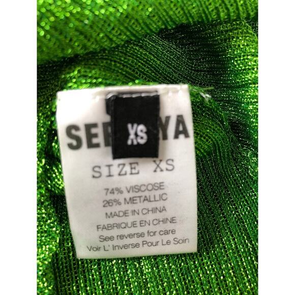 Ser.O.Ya Paxton Top Sheer Metallic Rib Knit Long Sleeve Crop Chartreuse NWT XS - Picture 9 of 11